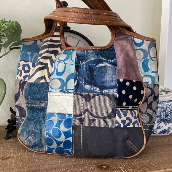 Coach Blue and Brown Denim Ergo Patchwork Tote Shoulder bag - Picture 4 of 9